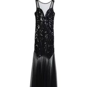 Formal Long Mermaid Sequin Dress - 1920s Vintage Great Gatsby Gown - Size XS/S/2